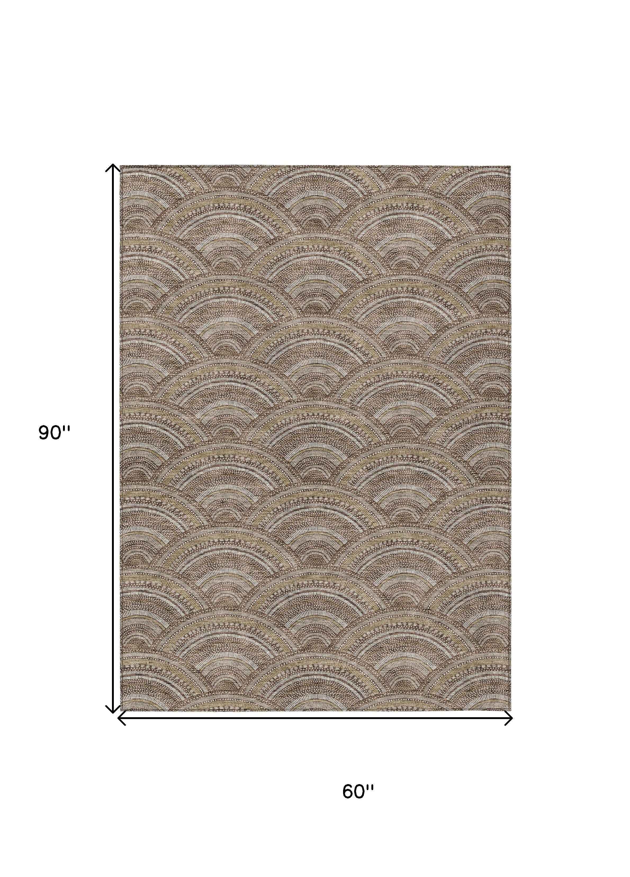 5' X 8' Brown Beige And Taupe Geometric Washable Indoor Outdoor Area Rug
