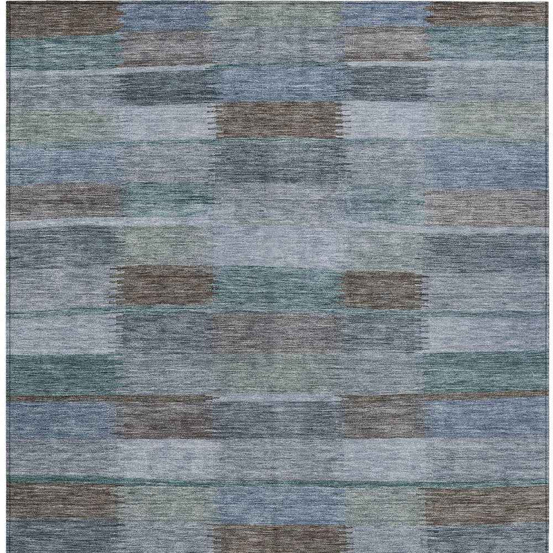 9' X 12' Blue Denim Blue And Brown Striped Washable Indoor Outdoor Area Rug
