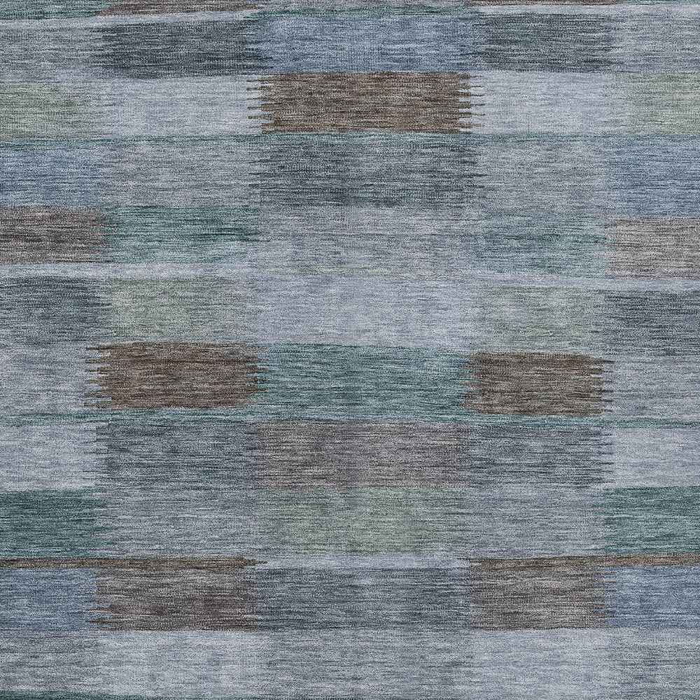9' X 12' Blue Denim Blue And Brown Striped Washable Indoor Outdoor Area Rug