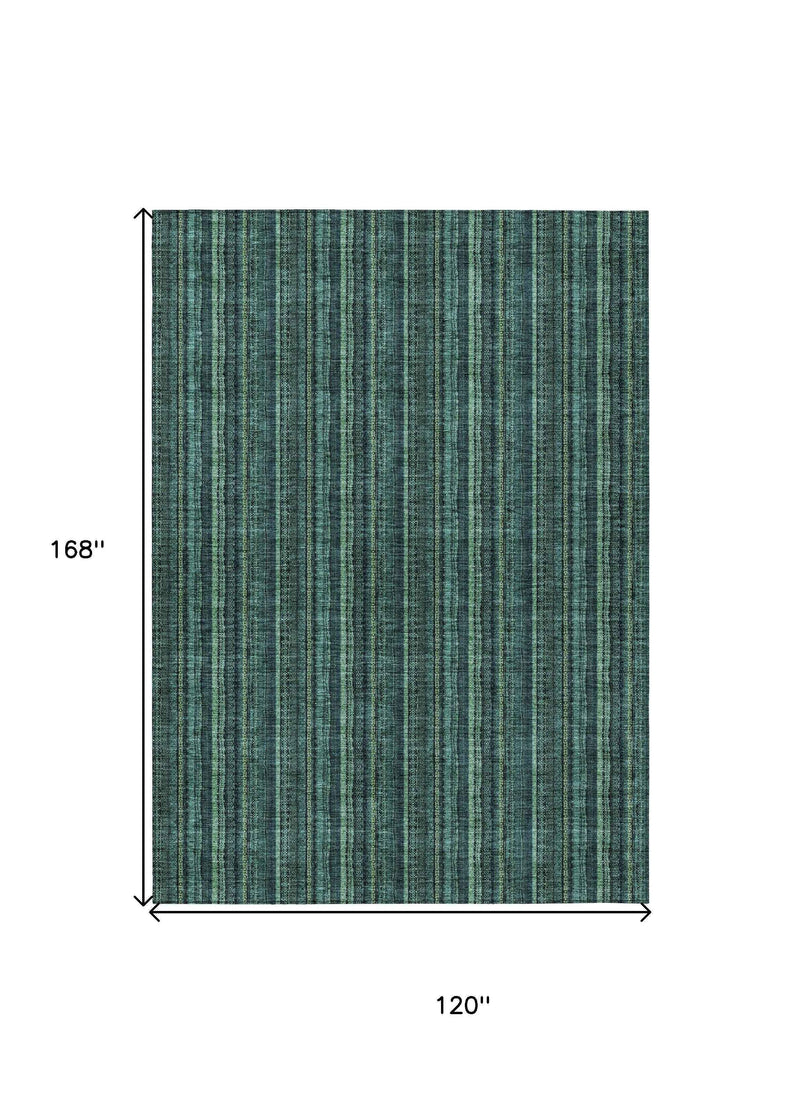 10' X 14' Teal Blue Aqua And Mint Green Striped Washable Indoor Outdoor Area Rug