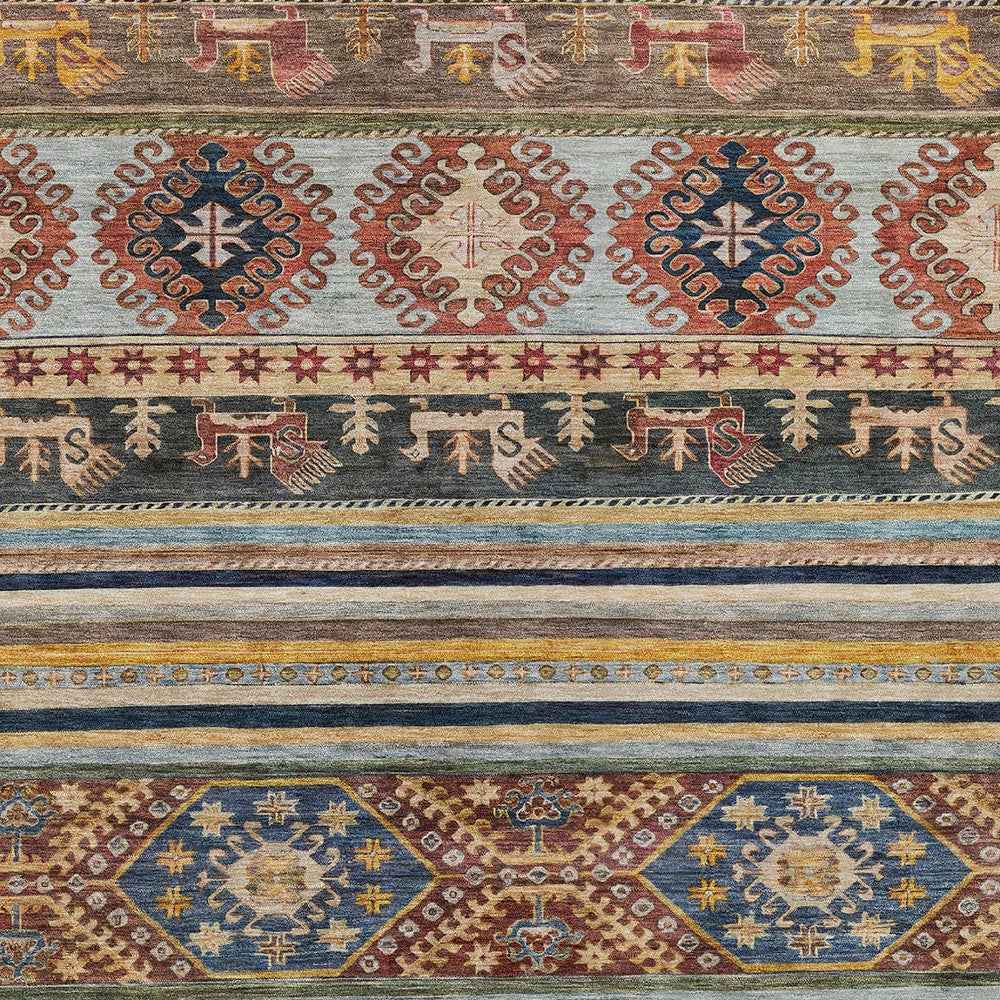 5' X 8' Rust Gray And Gold Tribal Washable Indoor Outdoor Area Rug