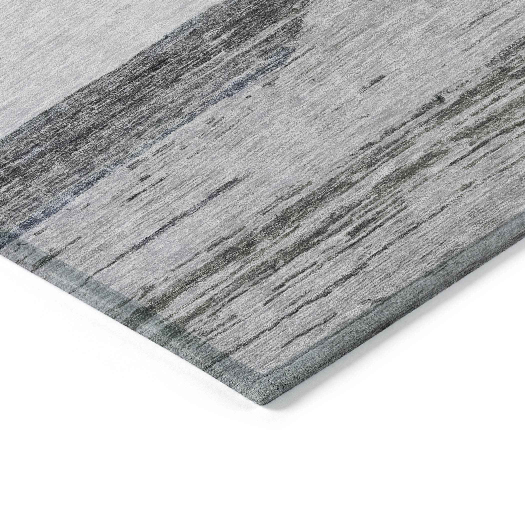 3' X 5' Denim Blue Ivory And Gray Abstract Washable Indoor Outdoor Area Rug
