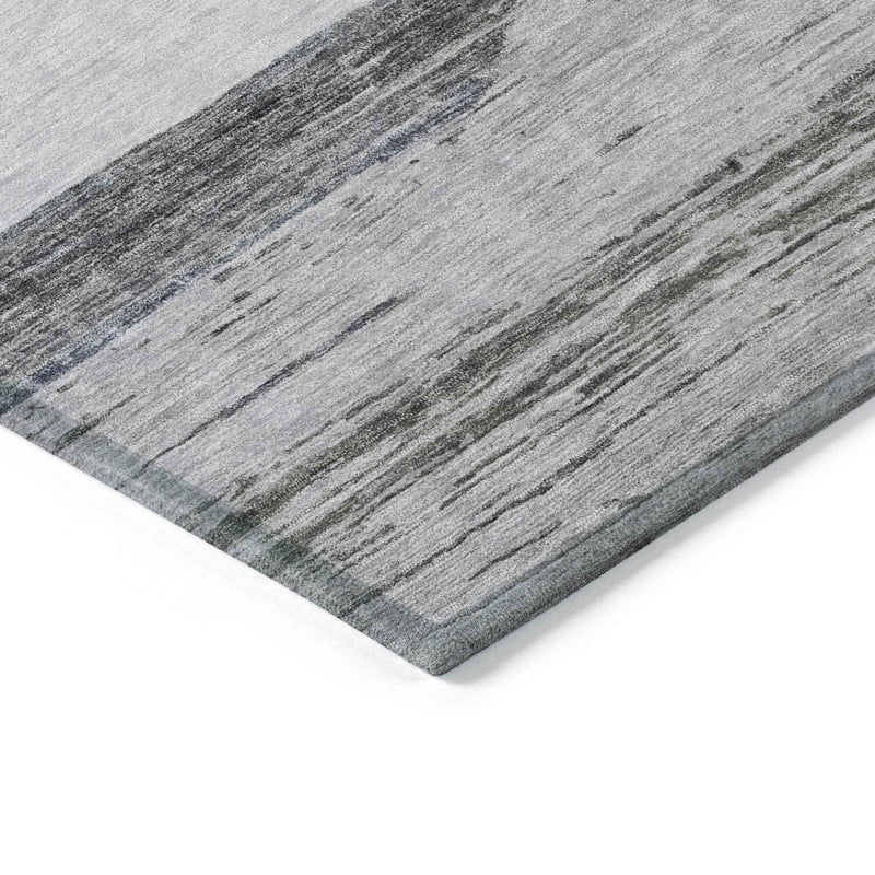 3' X 5' Denim Blue Ivory And Gray Abstract Washable Indoor Outdoor Area Rug