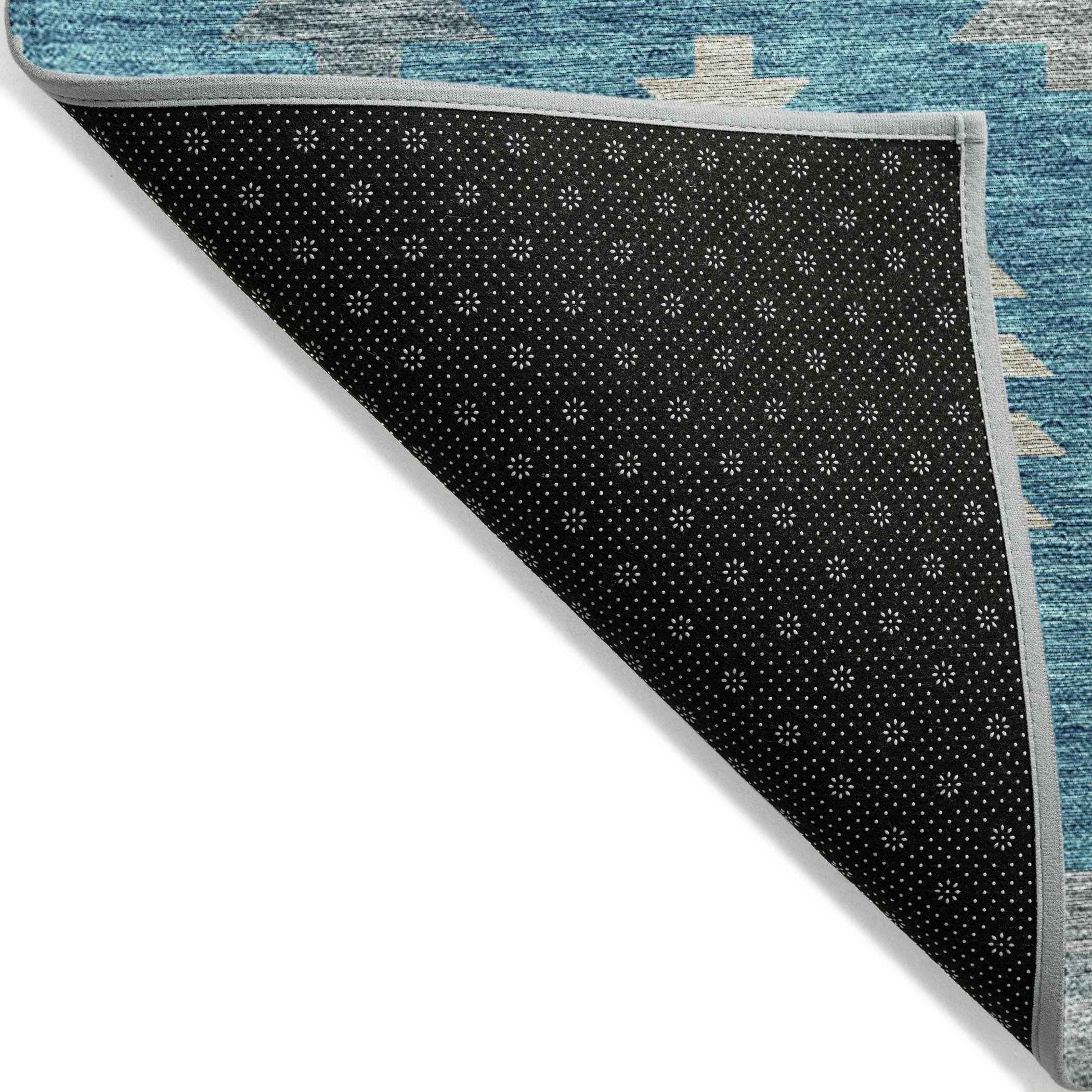 8' X 10' Teal Blue Ivory And Gray Southwestern Washable Indoor Outdoor Area Rug