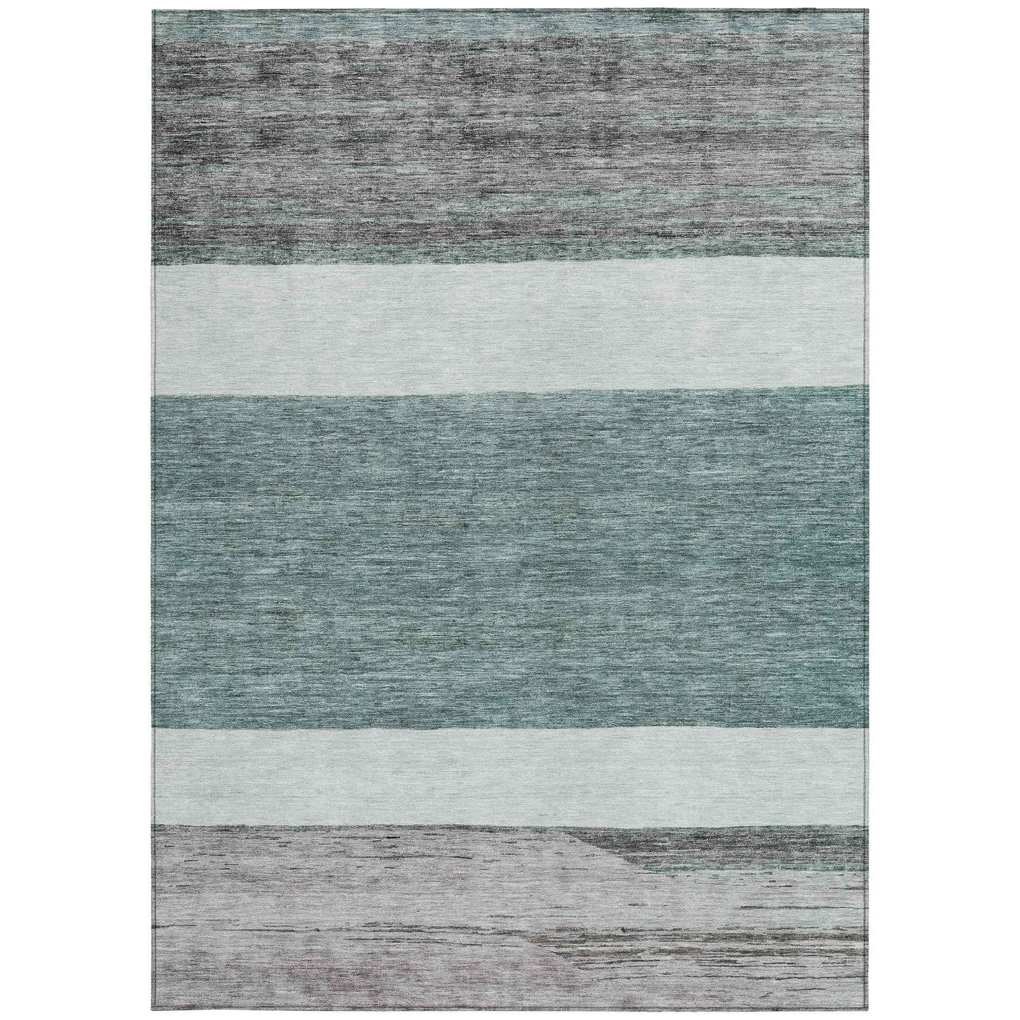 8' X 10' Teal Blue Off White And Gray Abstract Washable Indoor Outdoor Area Rug