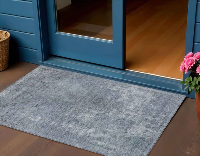 3' X 5' Blue And Gray Abstract Washable Indoor Outdoor Area Rug