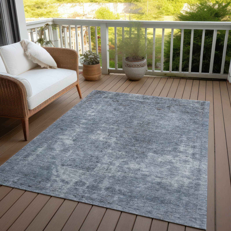 3' X 5' Blue And Gray Abstract Washable Indoor Outdoor Area Rug