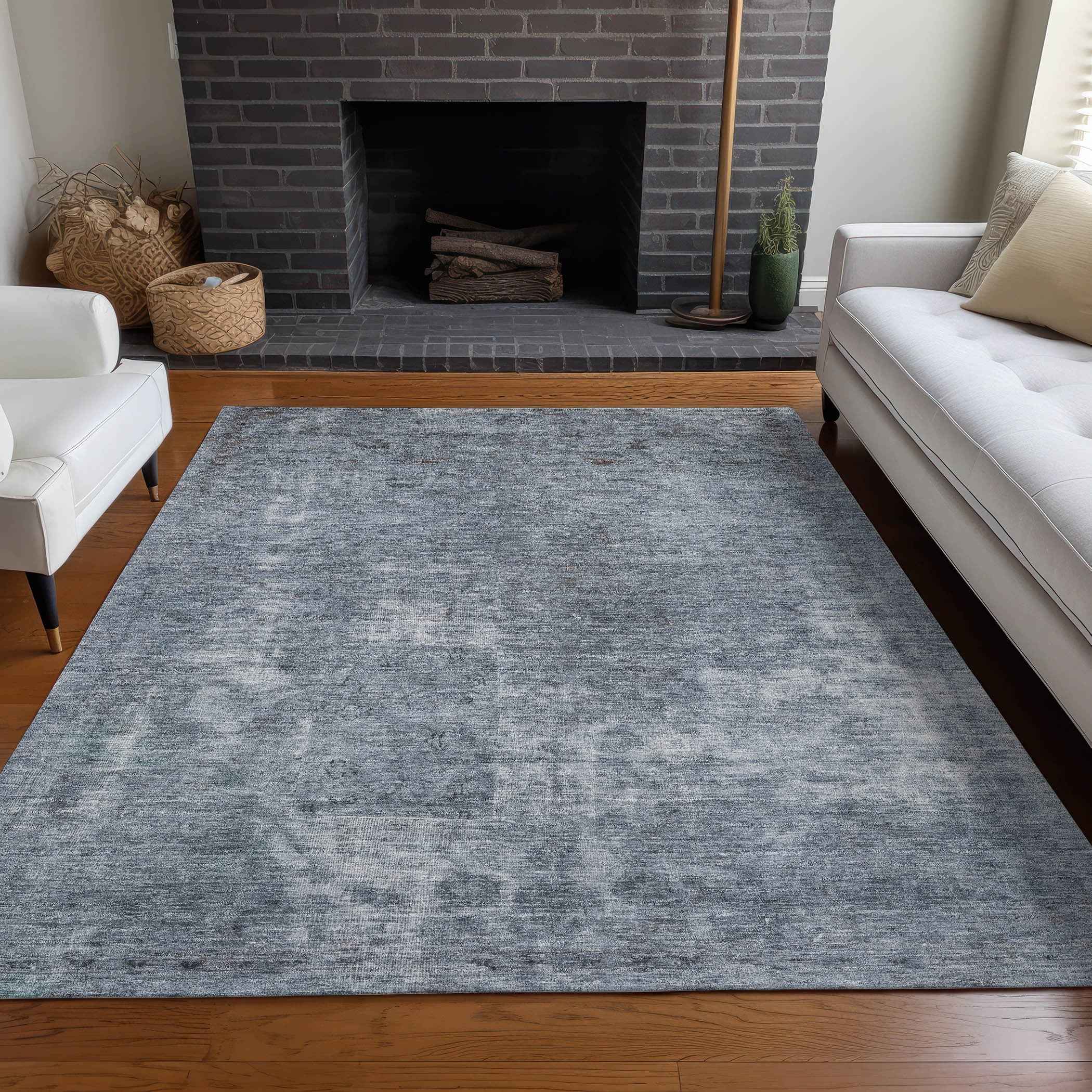 3' X 5' Blue And Gray Abstract Washable Indoor Outdoor Area Rug