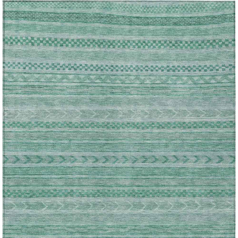 8' X 10' Turquoise And Aqua Striped Washable Indoor Outdoor Area Rug