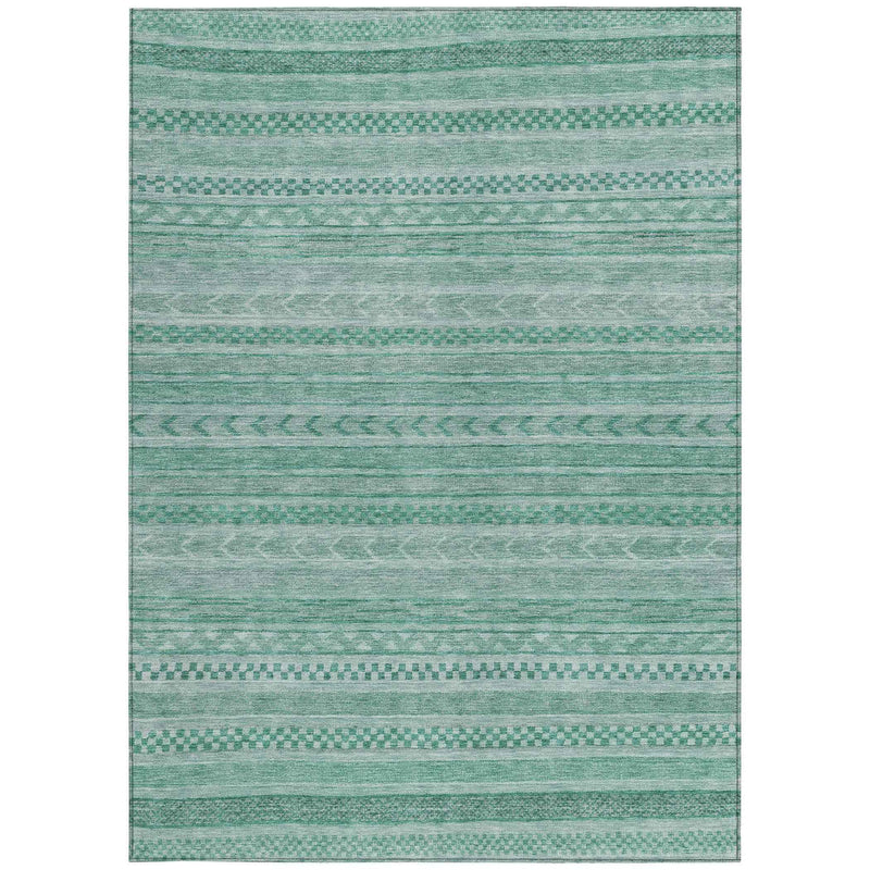 8' X 10' Turquoise And Aqua Striped Washable Indoor Outdoor Area Rug