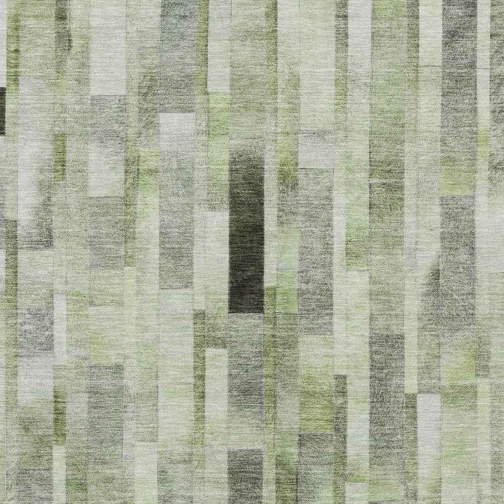 5' X 8' Green And Gray Striped Washable Indoor Outdoor Area Rug