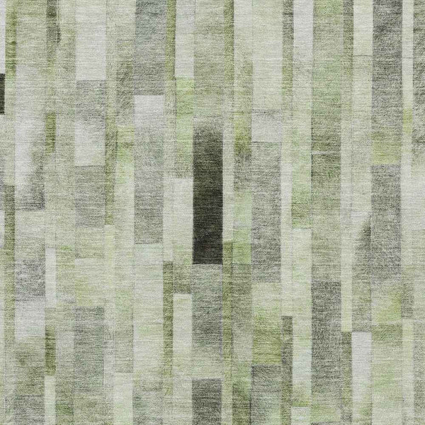 5' X 8' Green And Gray Striped Washable Indoor Outdoor Area Rug
