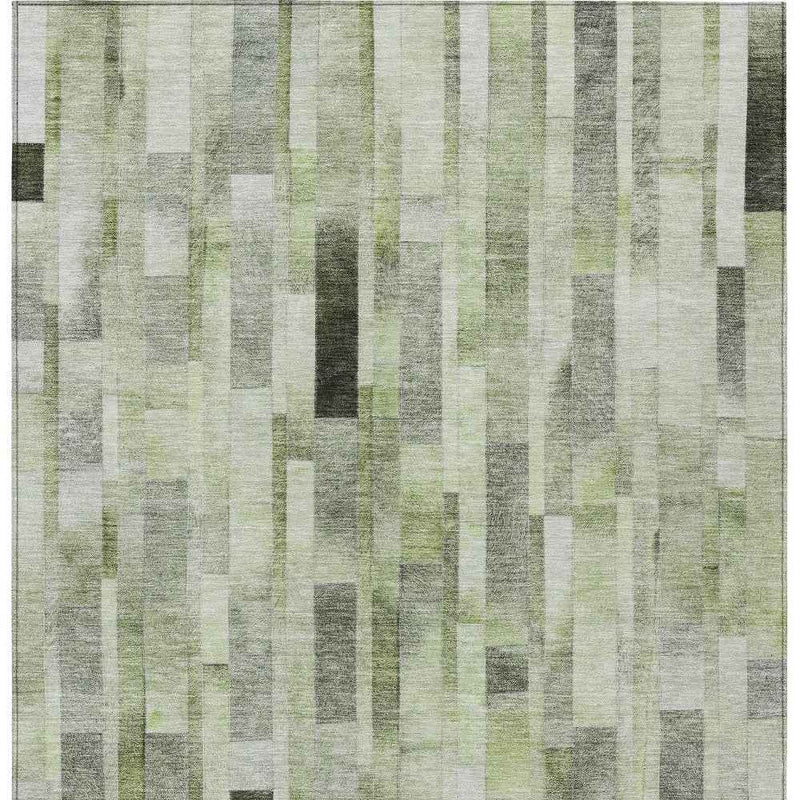 5' X 8' Green And Gray Striped Washable Indoor Outdoor Area Rug