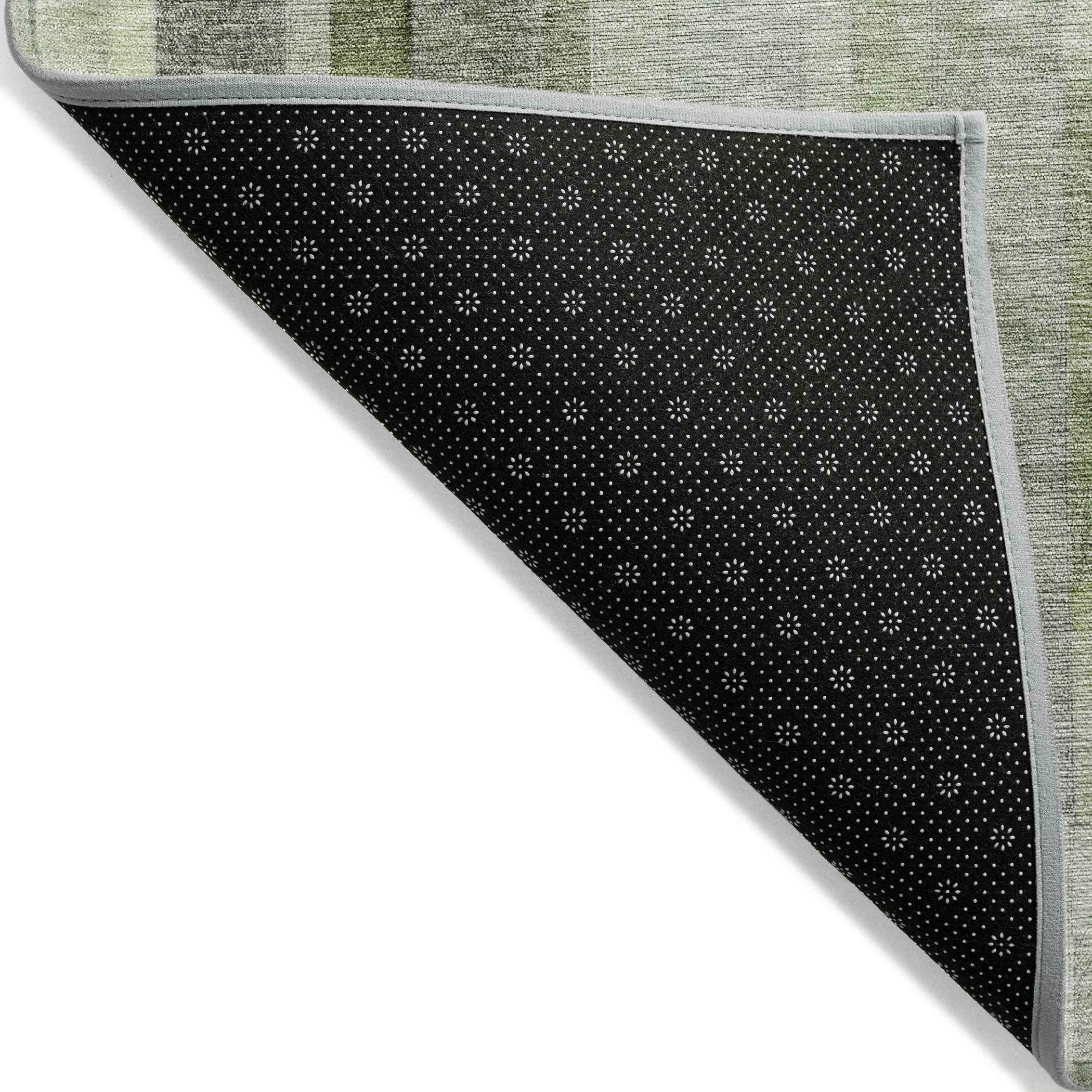 5' X 8' Green And Gray Striped Washable Indoor Outdoor Area Rug