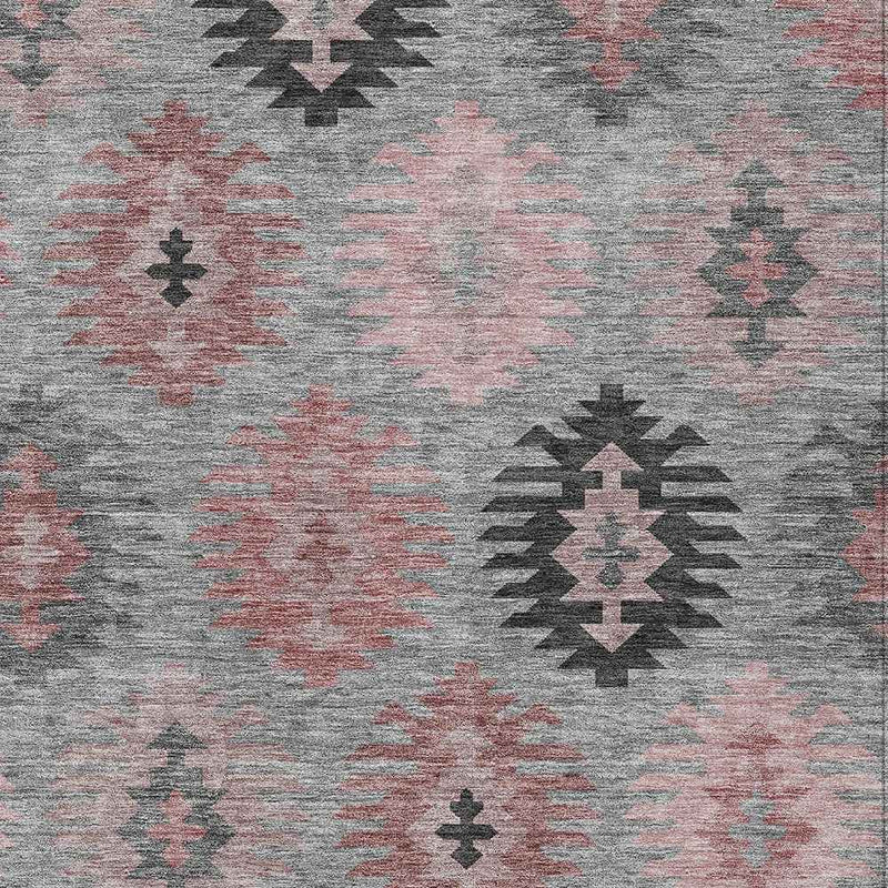 8' X 10' Gray Mauve And Charcoal Southwestern Washable Indoor Outdoor Area Rug