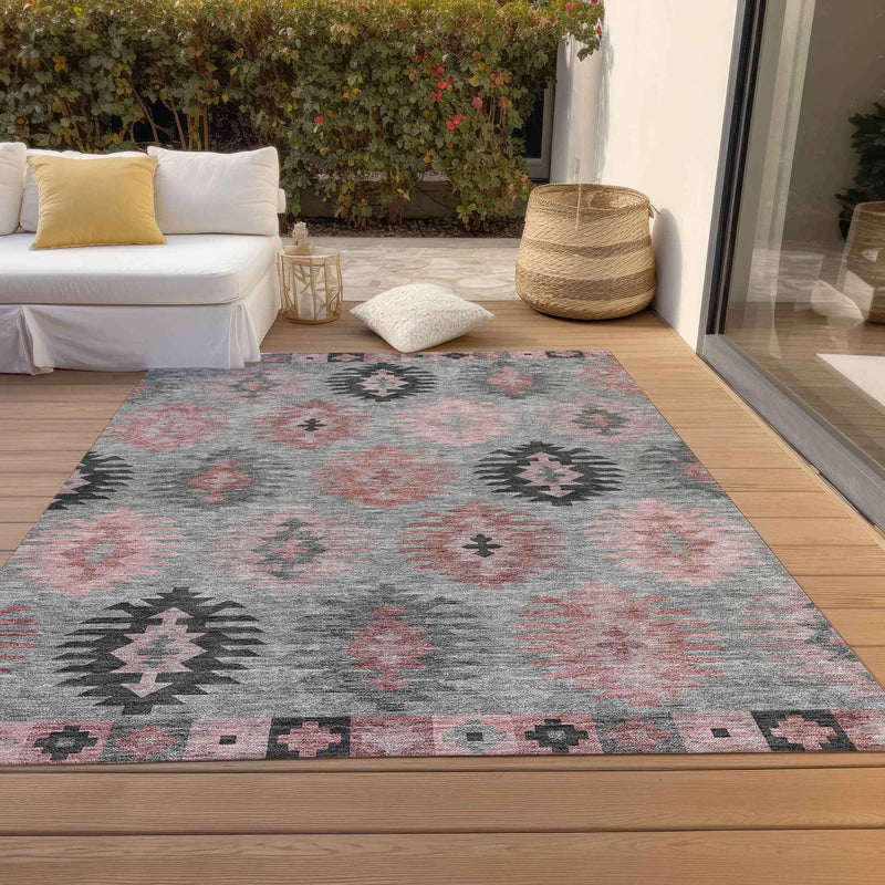 8' X 10' Gray Mauve And Charcoal Southwestern Washable Indoor Outdoor Area Rug