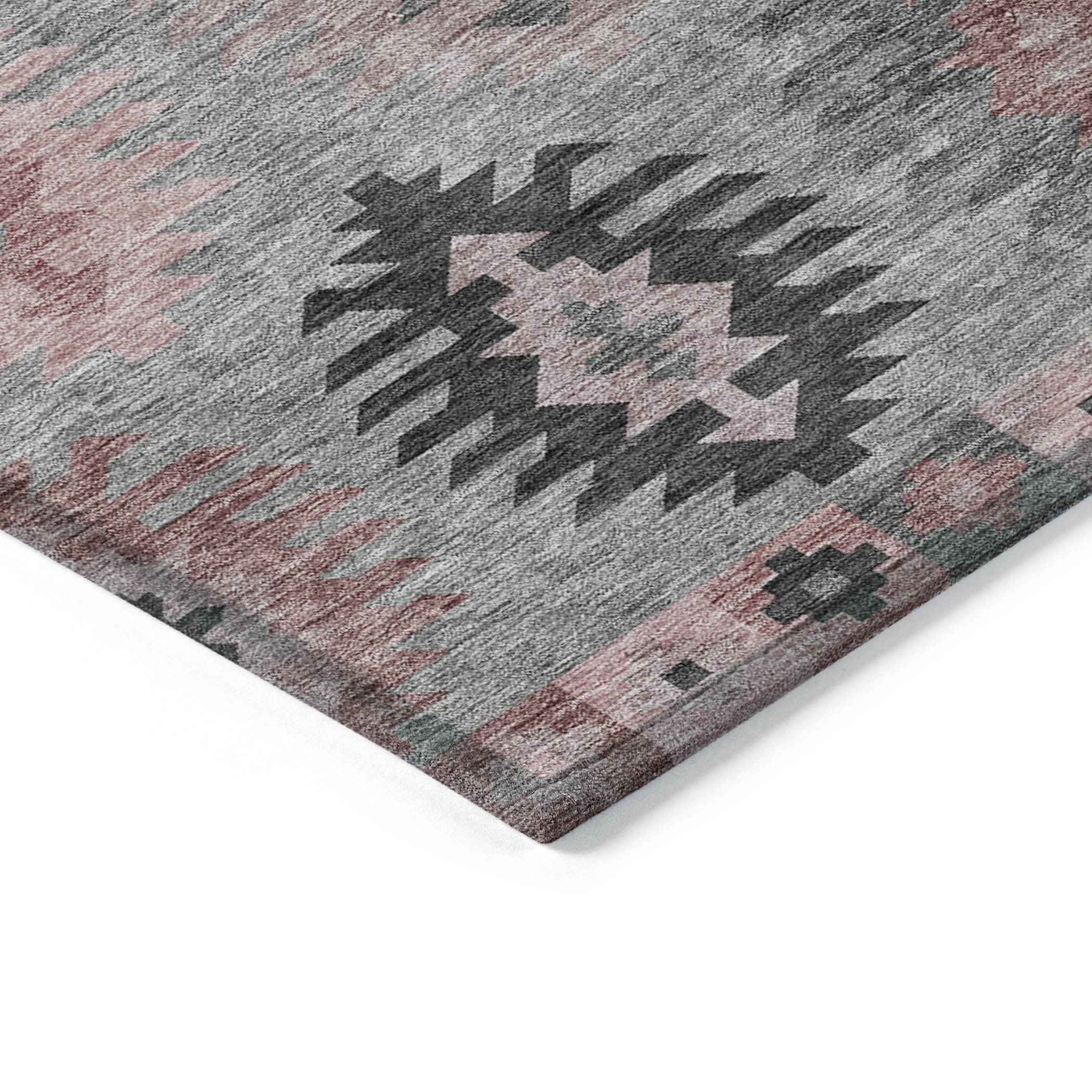 8' X 10' Gray Mauve And Charcoal Southwestern Washable Indoor Outdoor Area Rug