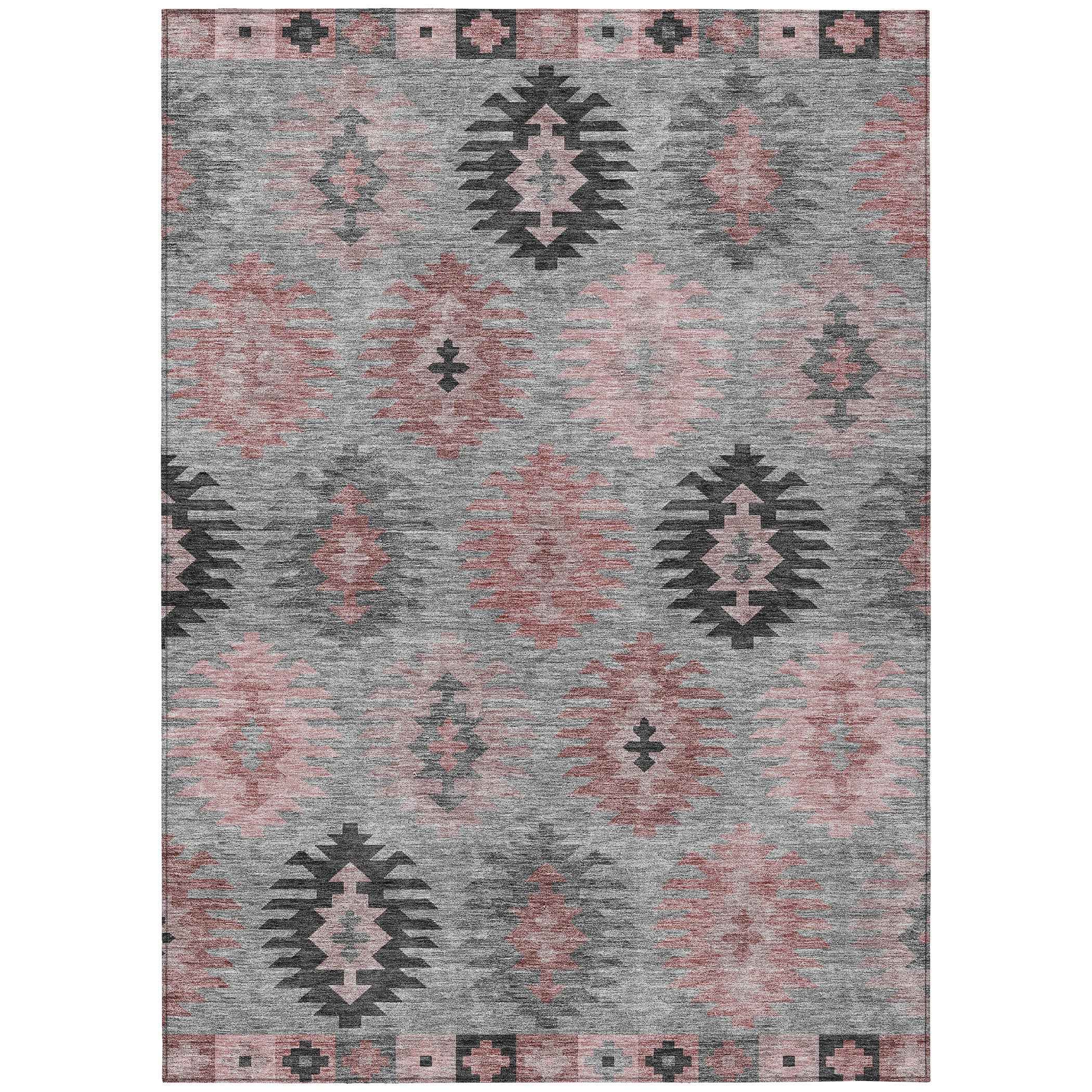 8' X 10' Gray Mauve And Charcoal Southwestern Washable Indoor Outdoor Area Rug