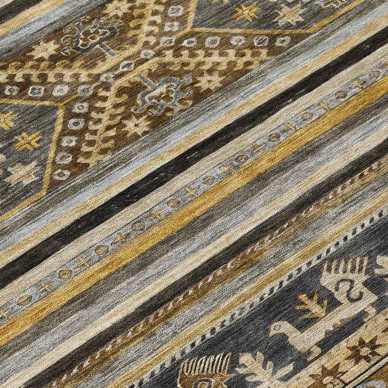3' X 5' Chocolate Taupe And Gold Tribal Washable Indoor Outdoor Area Rug