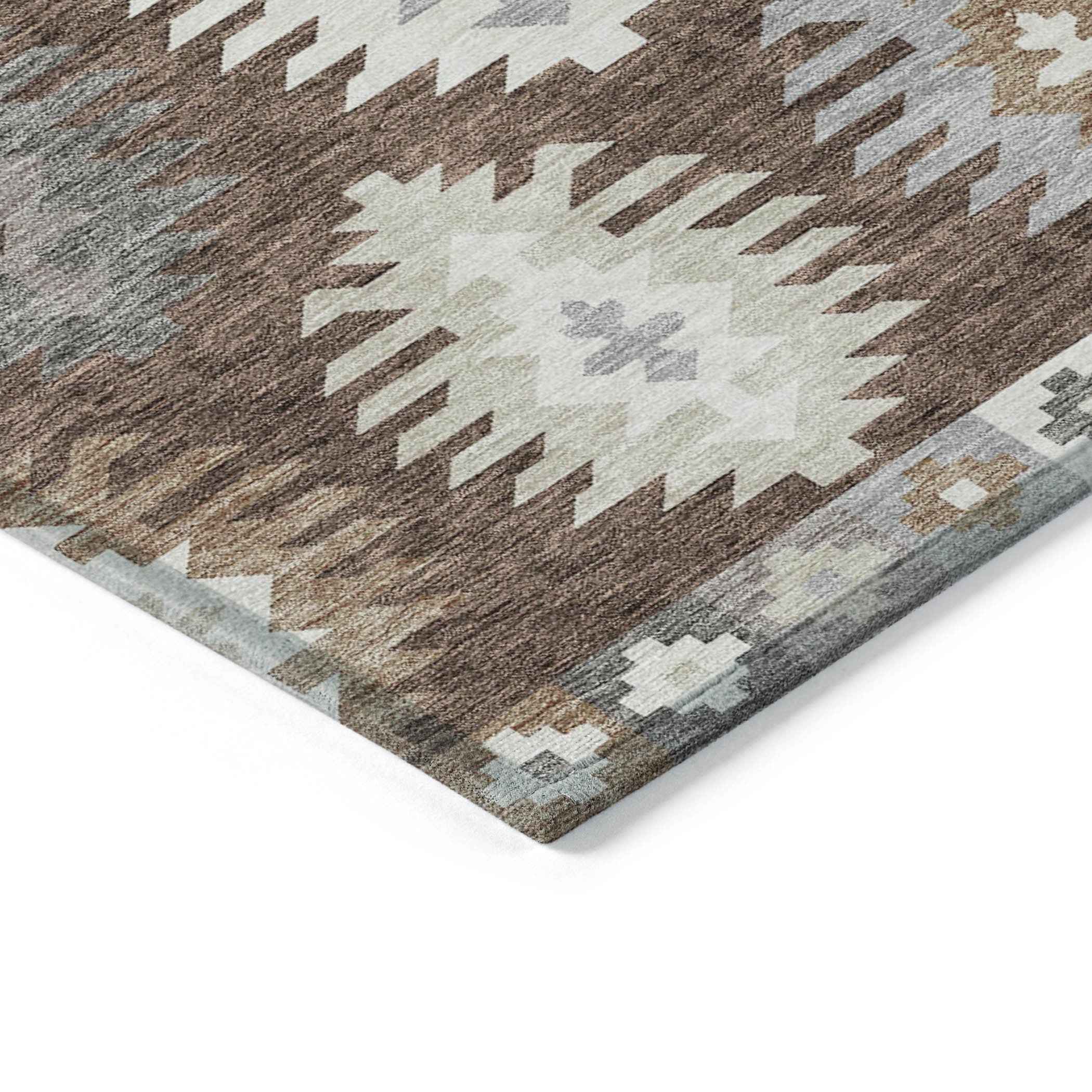 10' X 14' Brown Ivory And Taupe Southwestern Washable Indoor Outdoor Area Rug