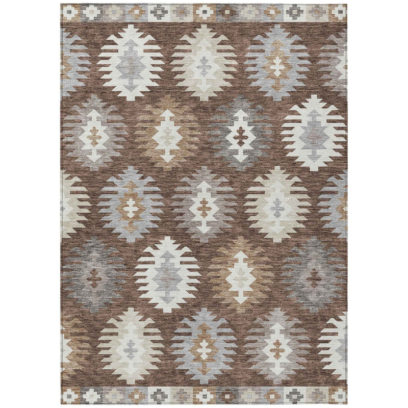 10' X 14' Brown Ivory And Taupe Southwestern Washable Indoor Outdoor Area Rug