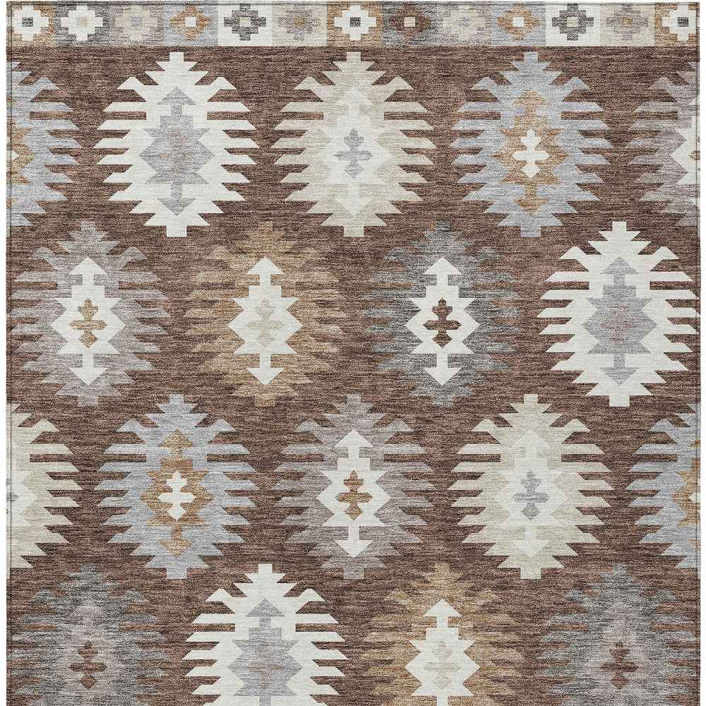 10' X 14' Brown Ivory And Taupe Southwestern Washable Indoor Outdoor Area Rug