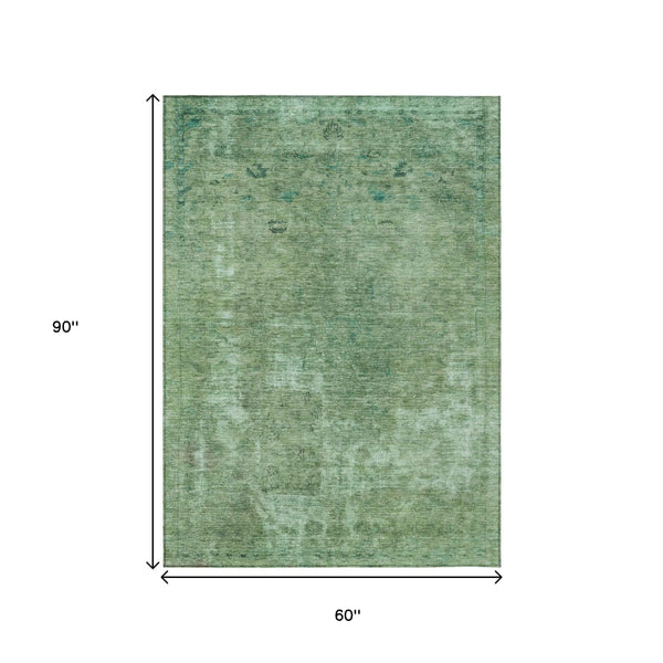 5' X 8' Sage And Mint Green Abstract Washable Indoor Outdoor Area Rug