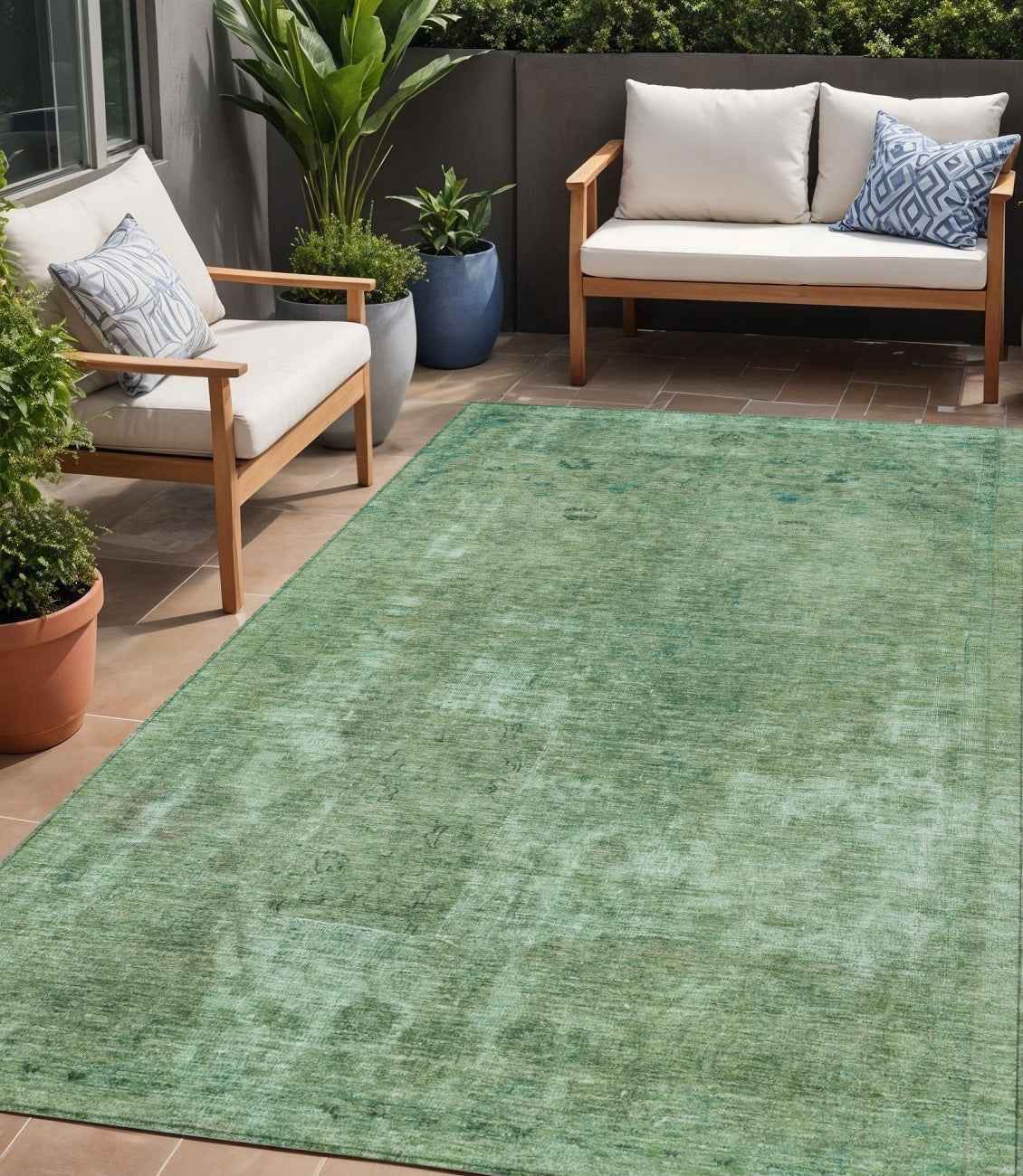 5' X 8' Sage And Mint Green Abstract Washable Indoor Outdoor Area Rug