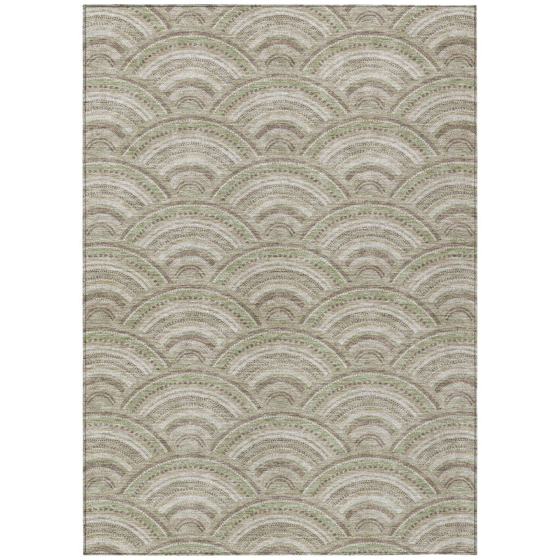 9' X 12' Taupe Fern Green And Ivory Geometric Washable Indoor Outdoor Area Rug