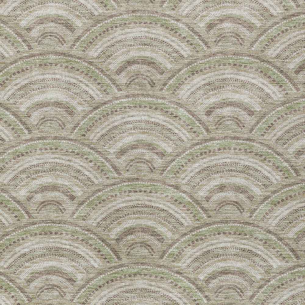 9' X 12' Taupe Fern Green And Ivory Geometric Washable Indoor Outdoor Area Rug