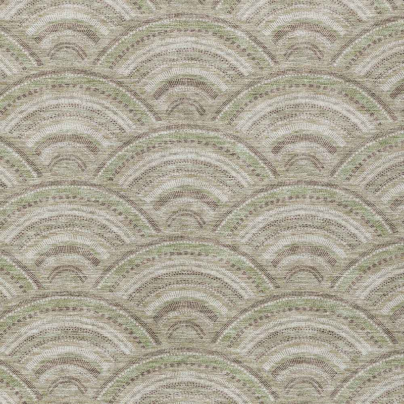 9' X 12' Taupe Fern Green And Ivory Geometric Washable Indoor Outdoor Area Rug