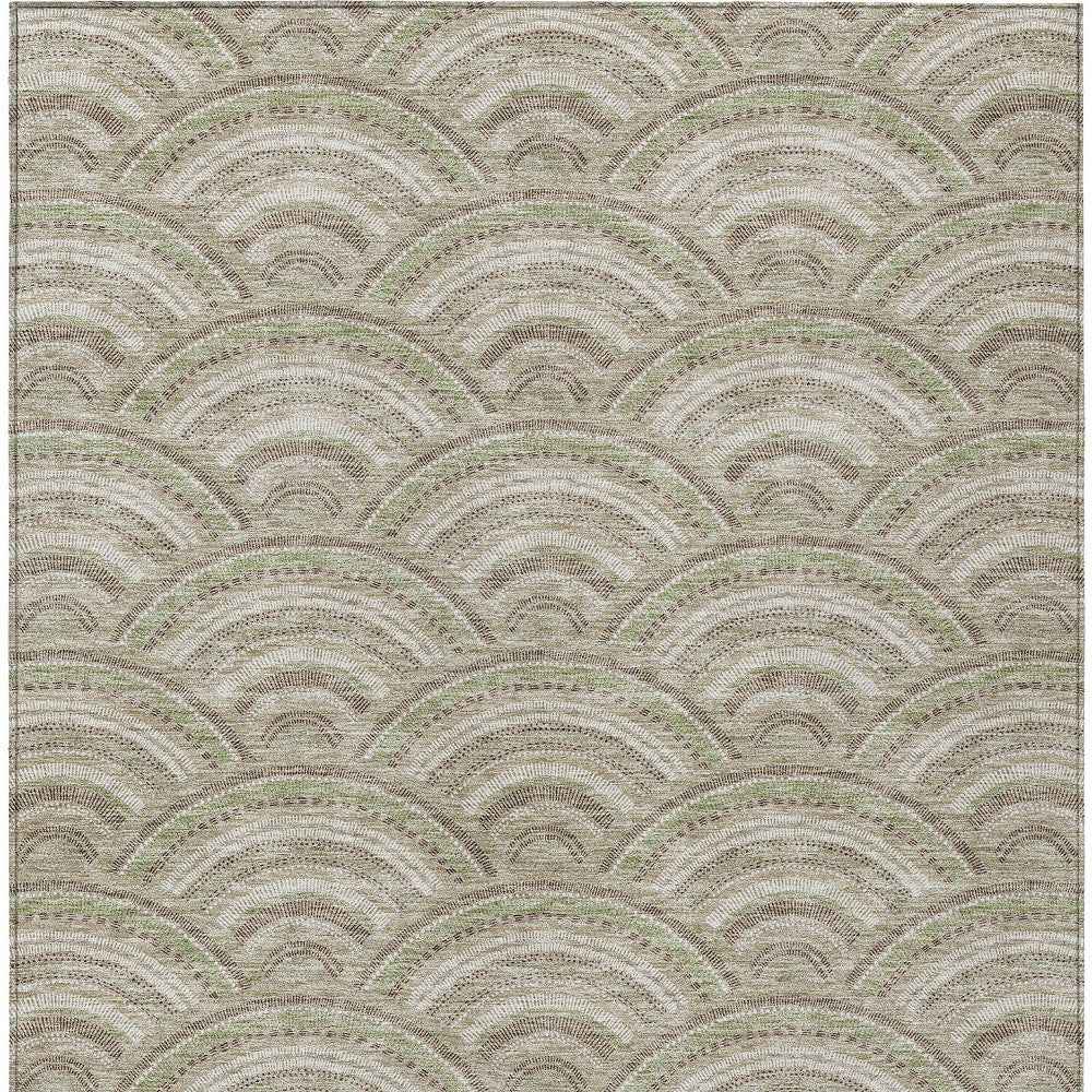 9' X 12' Taupe Fern Green And Ivory Geometric Washable Indoor Outdoor Area Rug