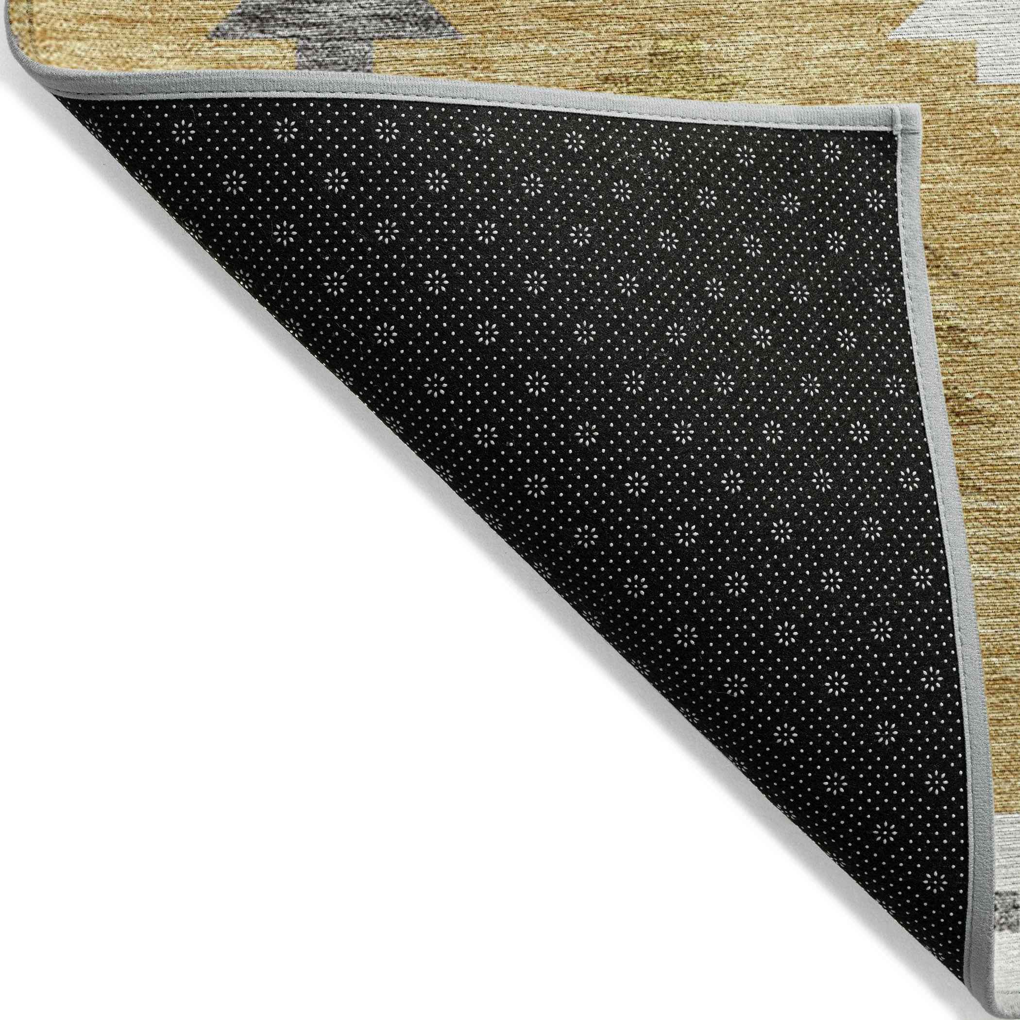 10' X 14' Gold Ivory And Taupe Southwestern Washable Indoor Outdoor Area Rug