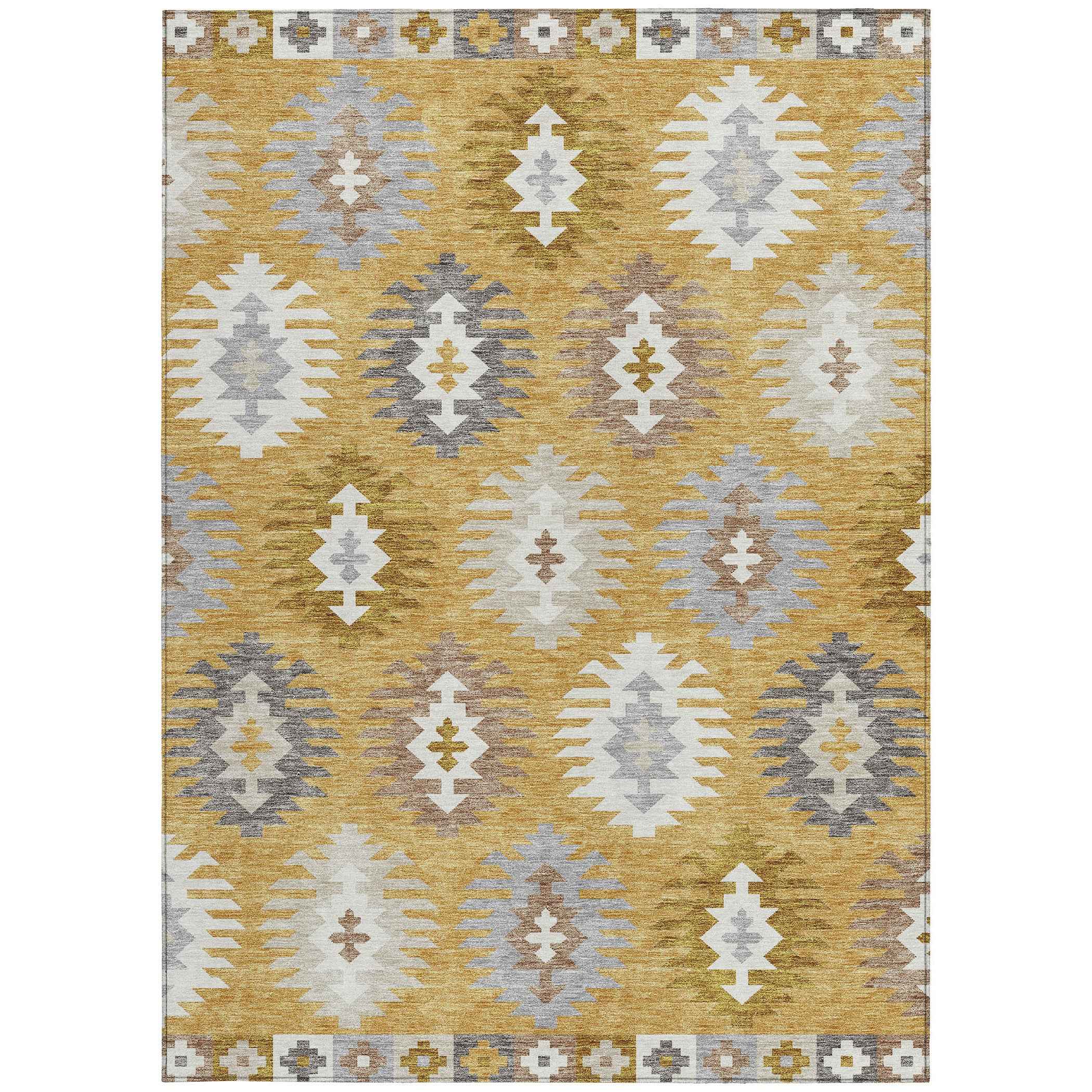 10' X 14' Gold Ivory And Taupe Southwestern Washable Indoor Outdoor Area Rug