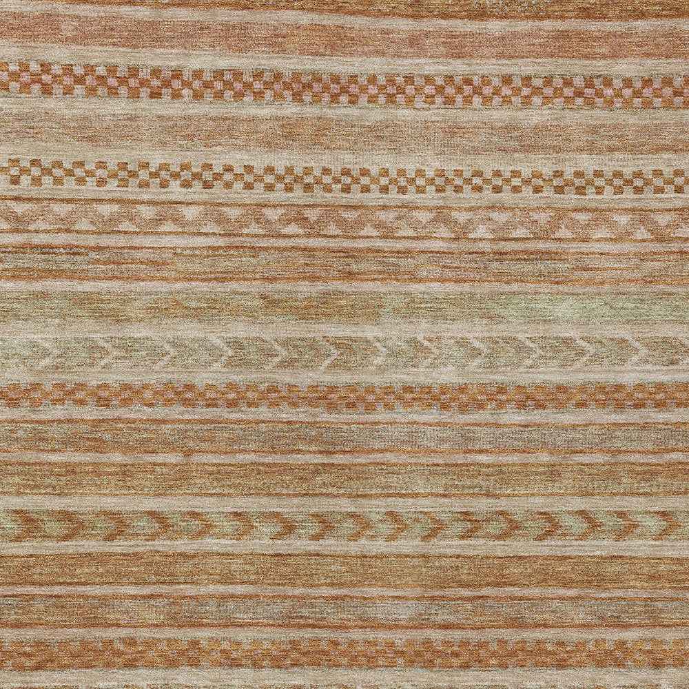 3' X 5' Terra Cotta And Rust Striped Washable Indoor Outdoor Area Rug