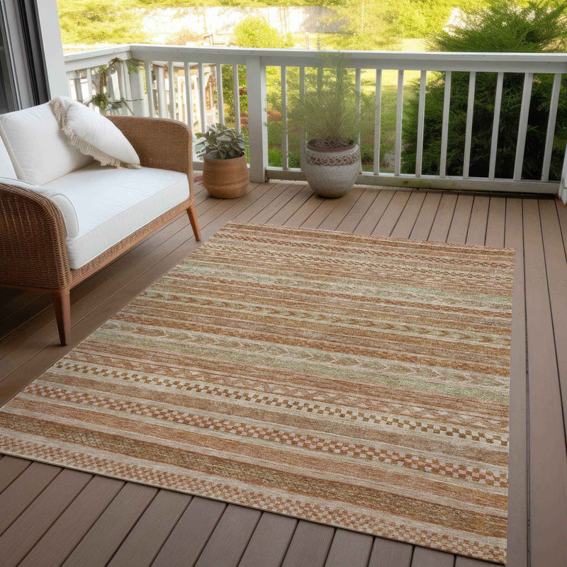 3' X 5' Terra Cotta And Rust Striped Washable Indoor Outdoor Area Rug