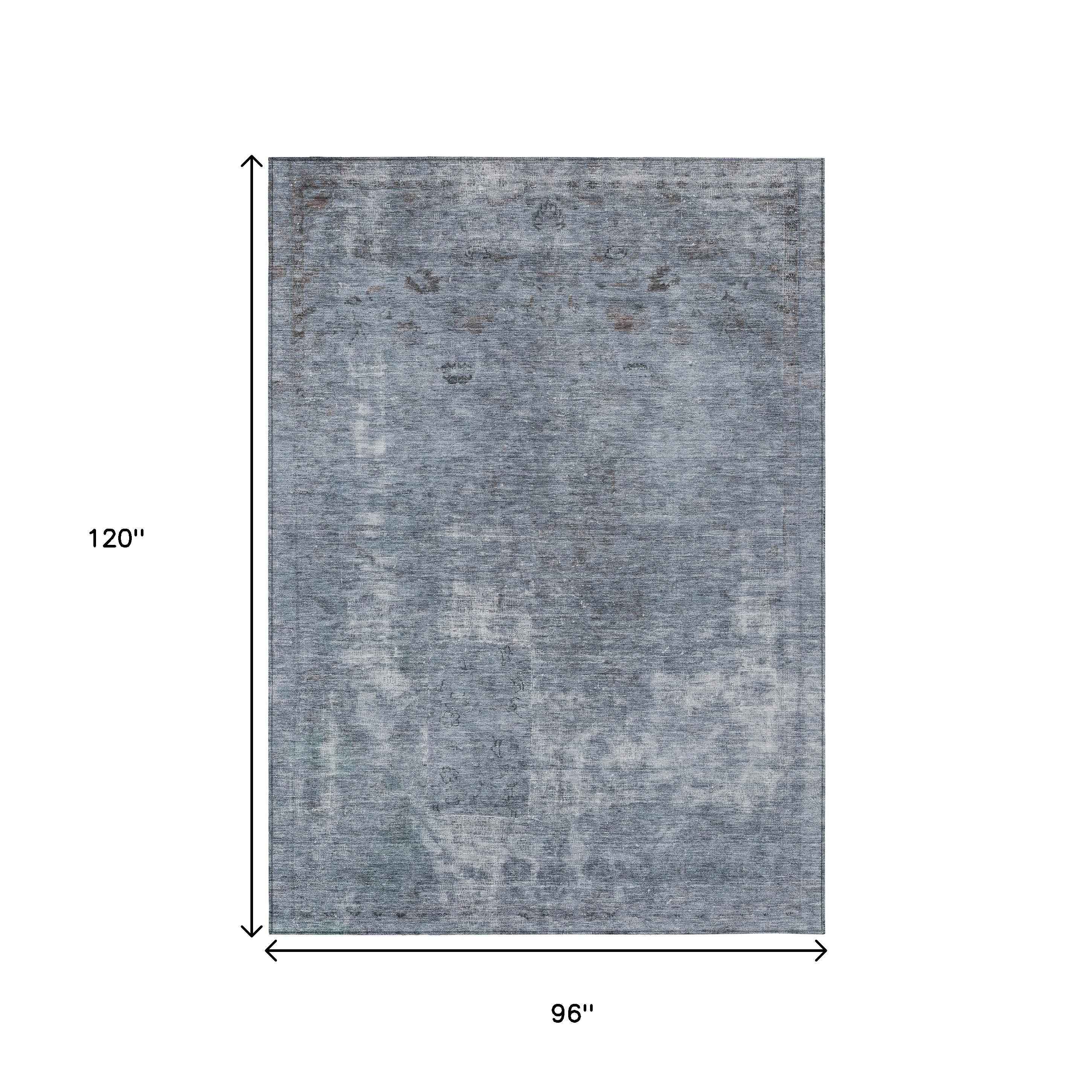 8' X 10' Blue And Gray Abstract Washable Indoor Outdoor Area Rug