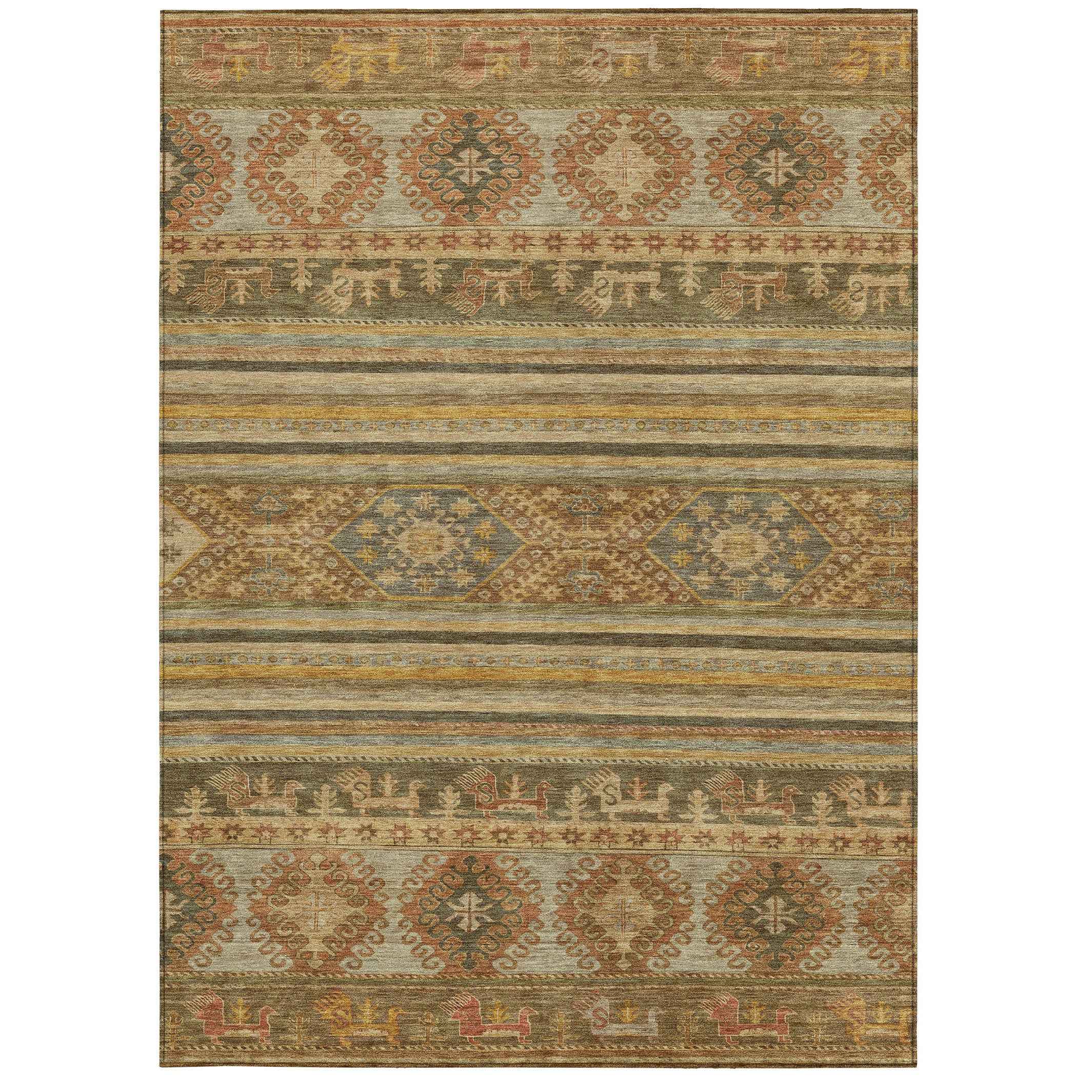 10' X 14' Beige Taupe And Gold Tribal Washable Indoor Outdoor Area Rug