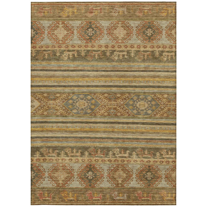 10' X 14' Beige Taupe And Gold Tribal Washable Indoor Outdoor Area Rug