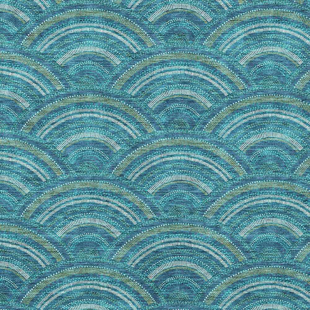 10' X 14' Teal Blue Fern Green And Ivory Geometric Washable Indoor Outdoor Area Rug
