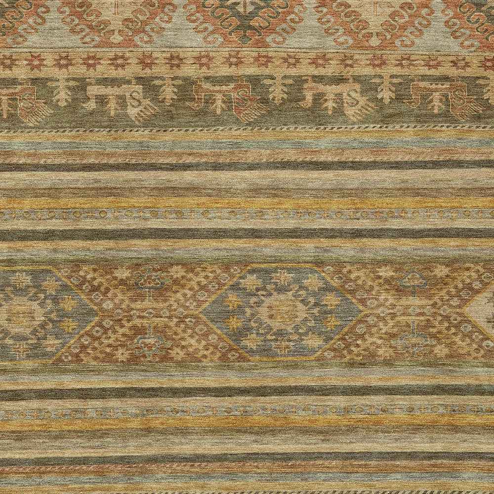 10' X 14' Beige Taupe And Gold Tribal Washable Indoor Outdoor Area Rug