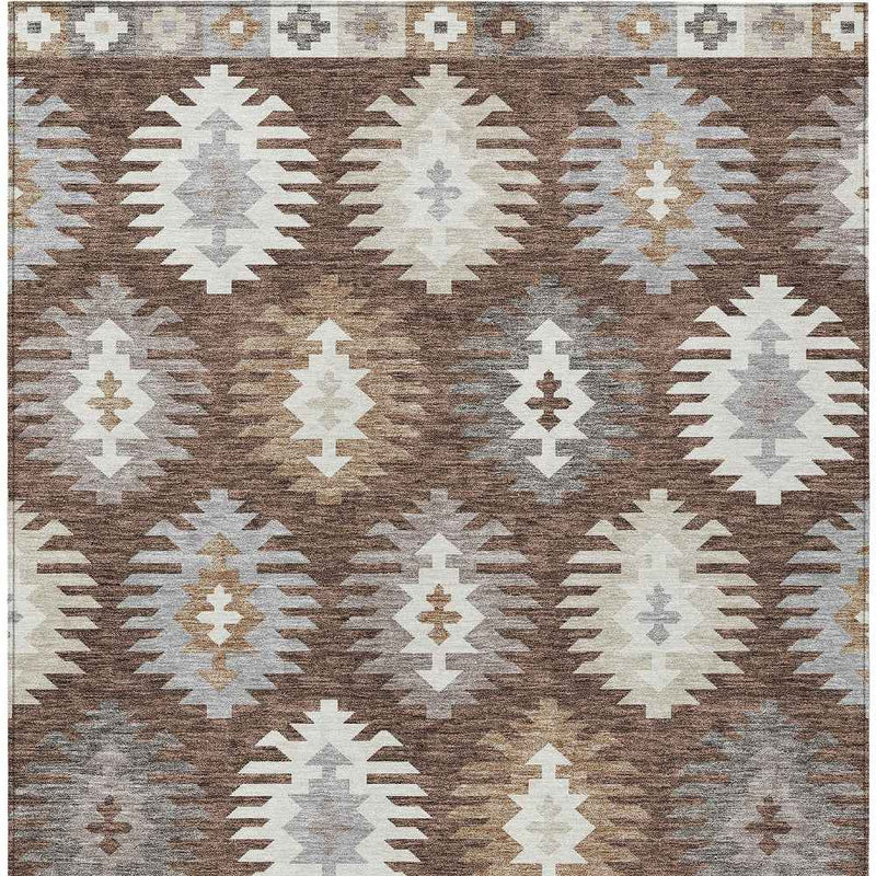 9' X 12' Brown Ivory And Taupe Southwestern Washable Indoor Outdoor Area Rug