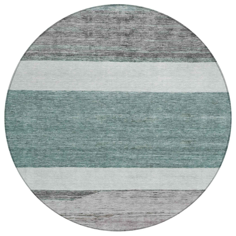 8' Teal Blue Off White And Gray Round Abstract Washable Indoor Outdoor Area Rug