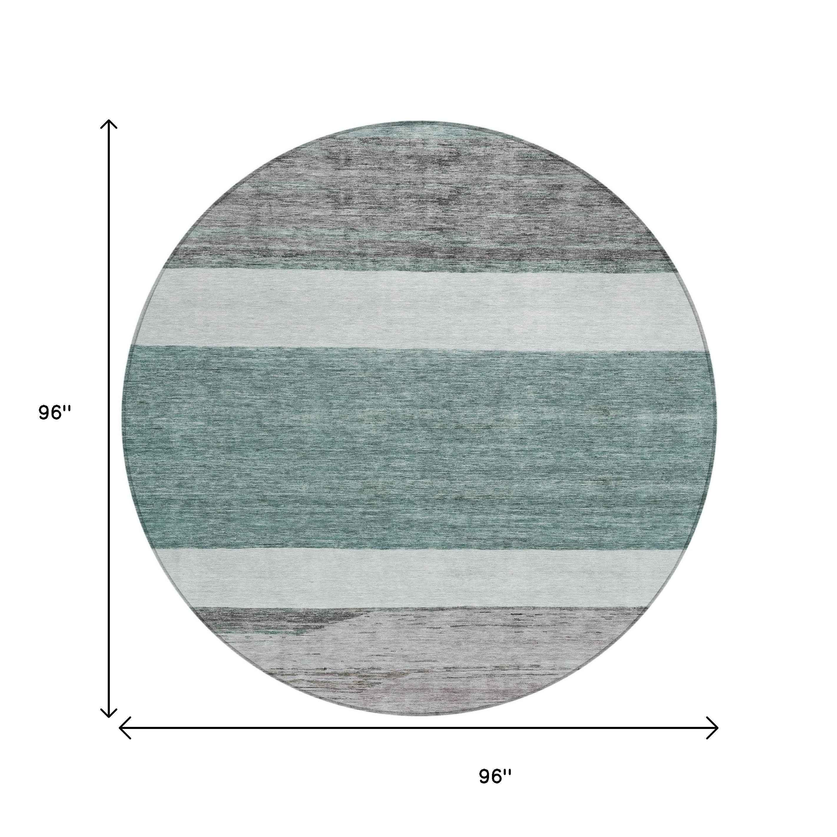 8' Teal Blue Off White And Gray Round Abstract Washable Indoor Outdoor Area Rug
