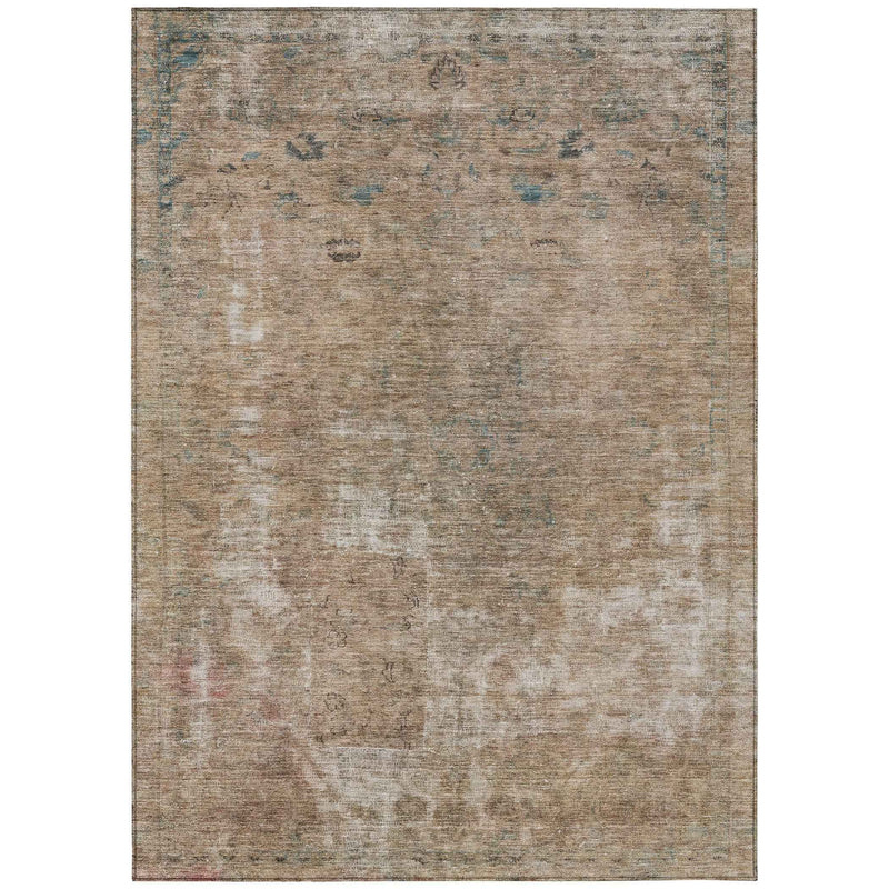 3' X 5' Beige And Taupe Abstract Washable Indoor Outdoor Area Rug