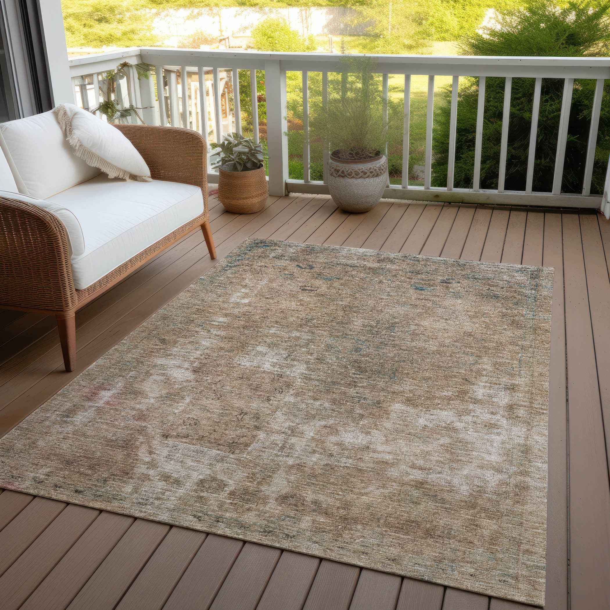 3' X 5' Beige And Taupe Abstract Washable Indoor Outdoor Area Rug