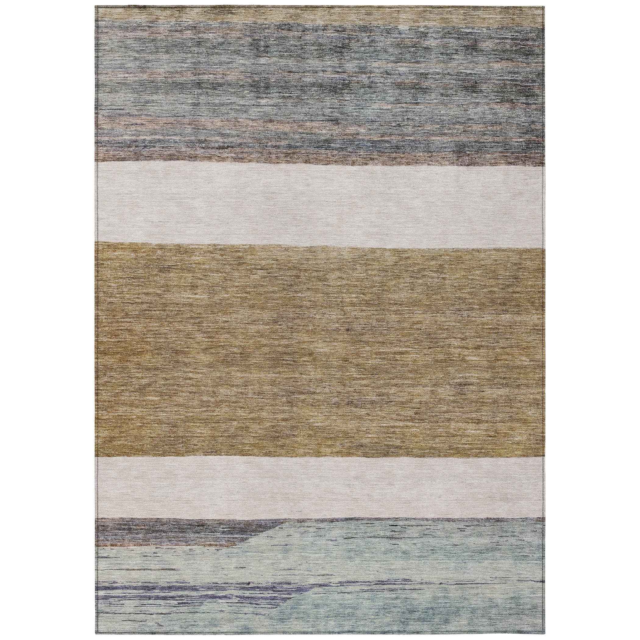 5' X 8' Brown Ivory And Blue Abstract Washable Indoor Outdoor Area Rug