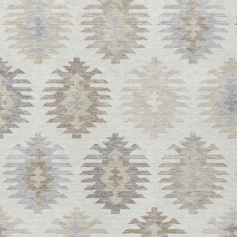 9' X 12' Ivory Khaki And Gray Southwestern Washable Indoor Outdoor Area Rug