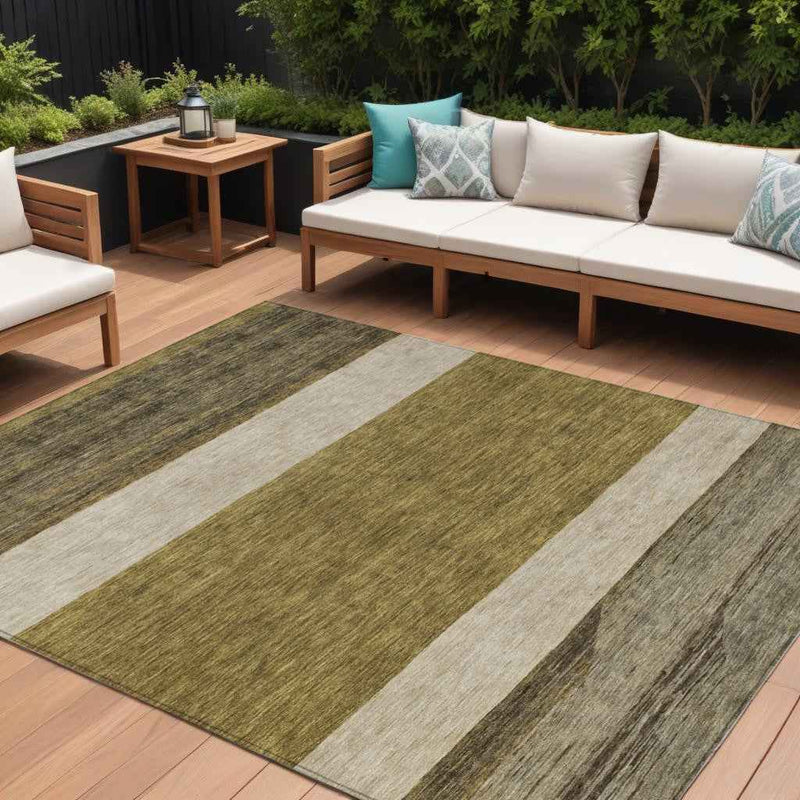8' X 10' Coffee Ivory And Gray Abstract Washable Indoor Outdoor Area Rug
