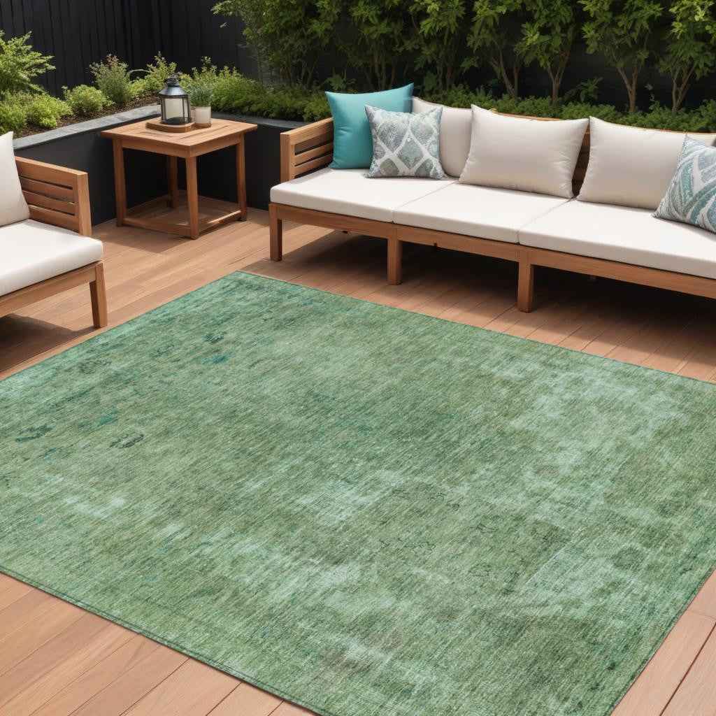 9' X 12' Sage And Mint Green Abstract Washable Indoor Outdoor Area Rug
